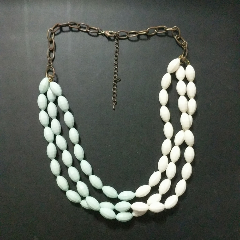 Mint Green and White Beaded Multi Strand Layered Statement Necklace